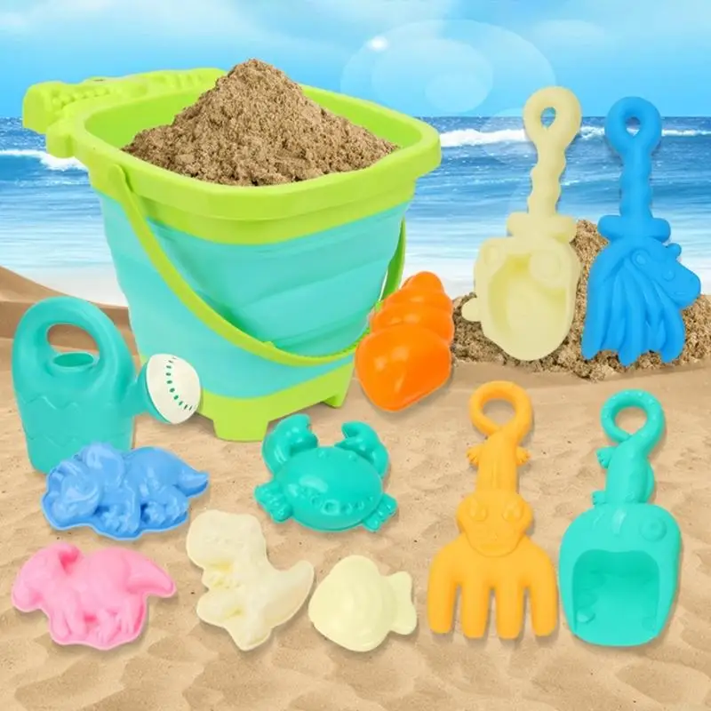 M89C Kids Foldable Beach Bucket Sand Toy with Sand Shovel and Sand Moulds for Child