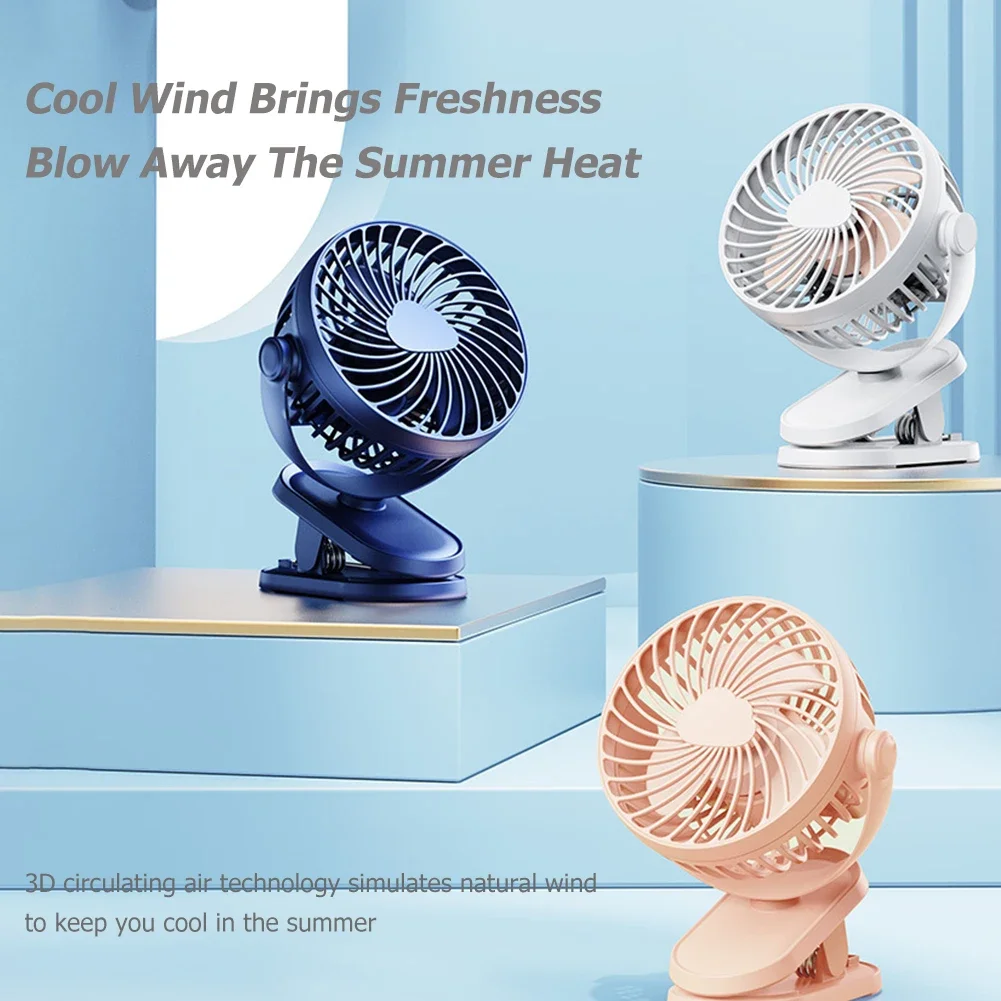 

5000Mah Portable USB Table Fan Clip-on Type Rechargeable Cooling Desk Fan 360 Degree Rotation 3 Speeds Adjustable Clip-on Fan