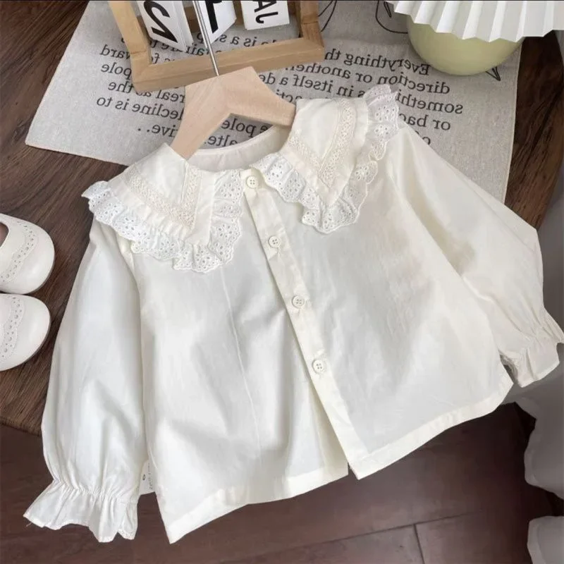MILANCEL New Spring Kids Clothes Set Toddler Girls Lace Shirt +Flower Overalls Kids Thin Style Outfit 2PCS
