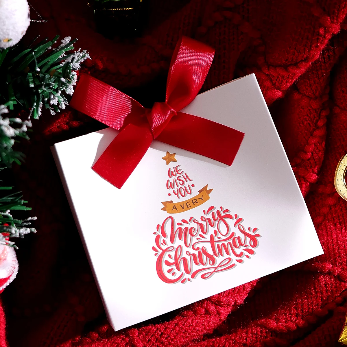 Pack of 10 Festive Christmas Mini Gift Bags with Ribbons - Colorful Design Featuring Christmas Tree, Santa and Merry Christmas W