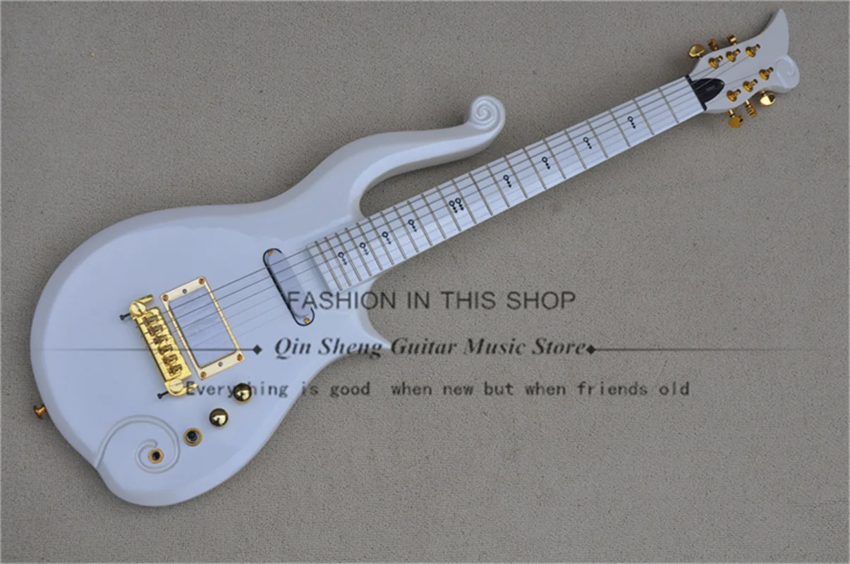 

Metal White Electric Guitar Prince Cloud Guitar White Neck Set In Body Fixed Bridge Gold Tuners White Fingerboard Black Inlay