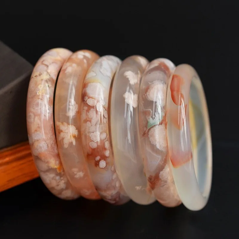 ACherry Agate Bracelet Ice-like Floating Flowers Jade Bracelet Ocean Madagascar Agate Chalcedony Bracelet Flat Bar Girl Pink Cry