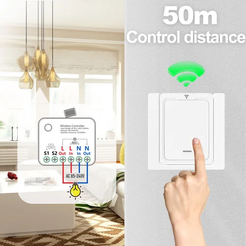 Imagen 2 del producto Interruptor de luz con Control remoto inalámbrico, 433Mhz, 220V, 110V, 10A, módulo de Control de vía con interruptor de Panel de pared de 1/2/3/4/6 entradas para lámpara LED
