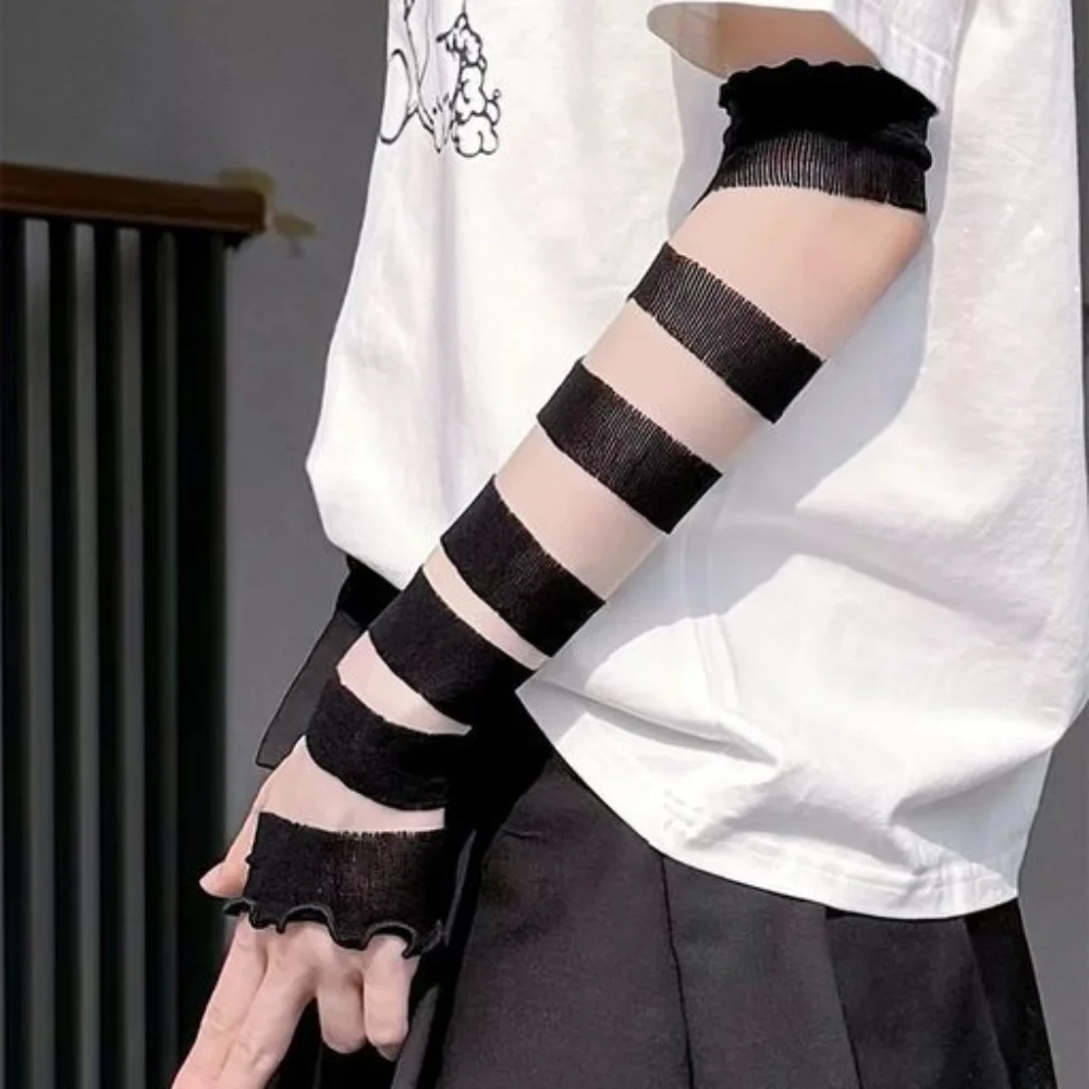 Moda Y2K vendaje con flejes guantes sin dedos vendajes elásticos Punk mangas para brazos muñequeras guantes para subcultura Lolita