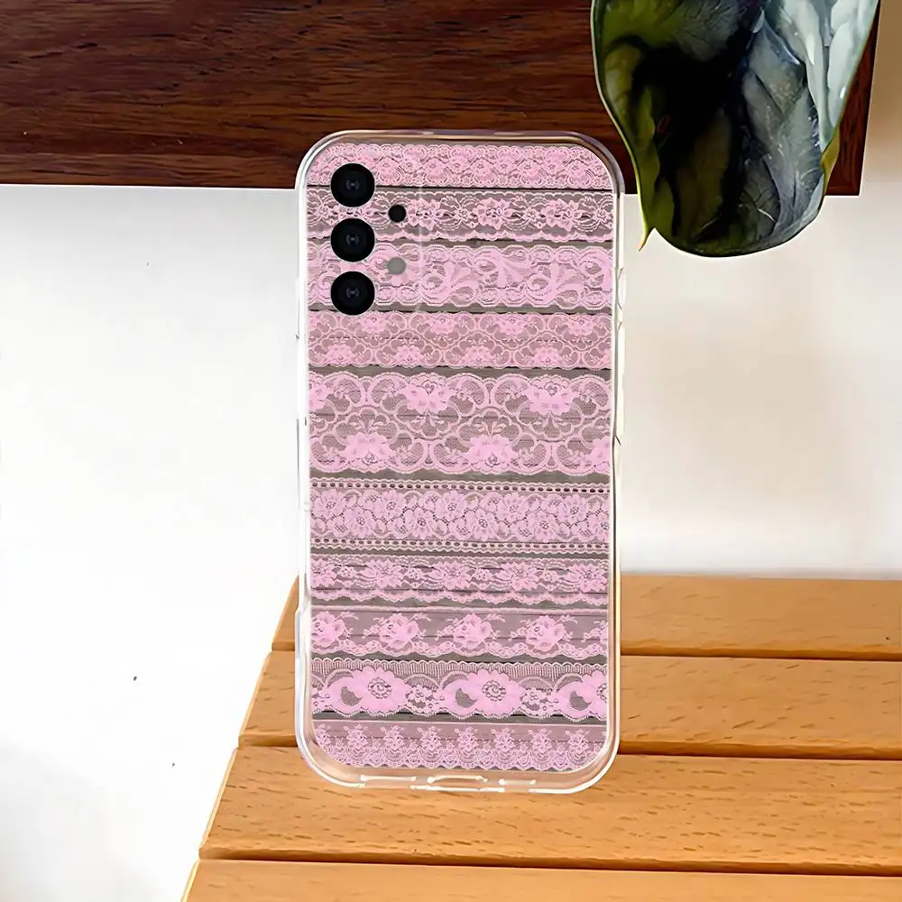 Coque de téléphone Vintage en dentelle rose, étui Ultra Transparent pour Samsung S30,S25,S24,S23,S21,S22,S20,S10,5G,FE,lite,PIus