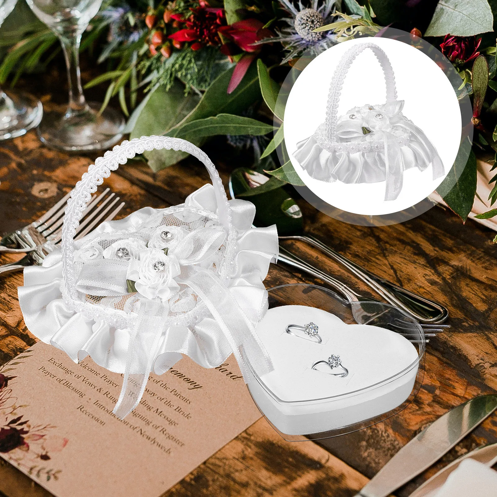 

Mini Lace Ring Box Heart Shape Wreath Bearer Satin Pillow for Wedding Ceremony Ring Holder Display Jewelry Storage