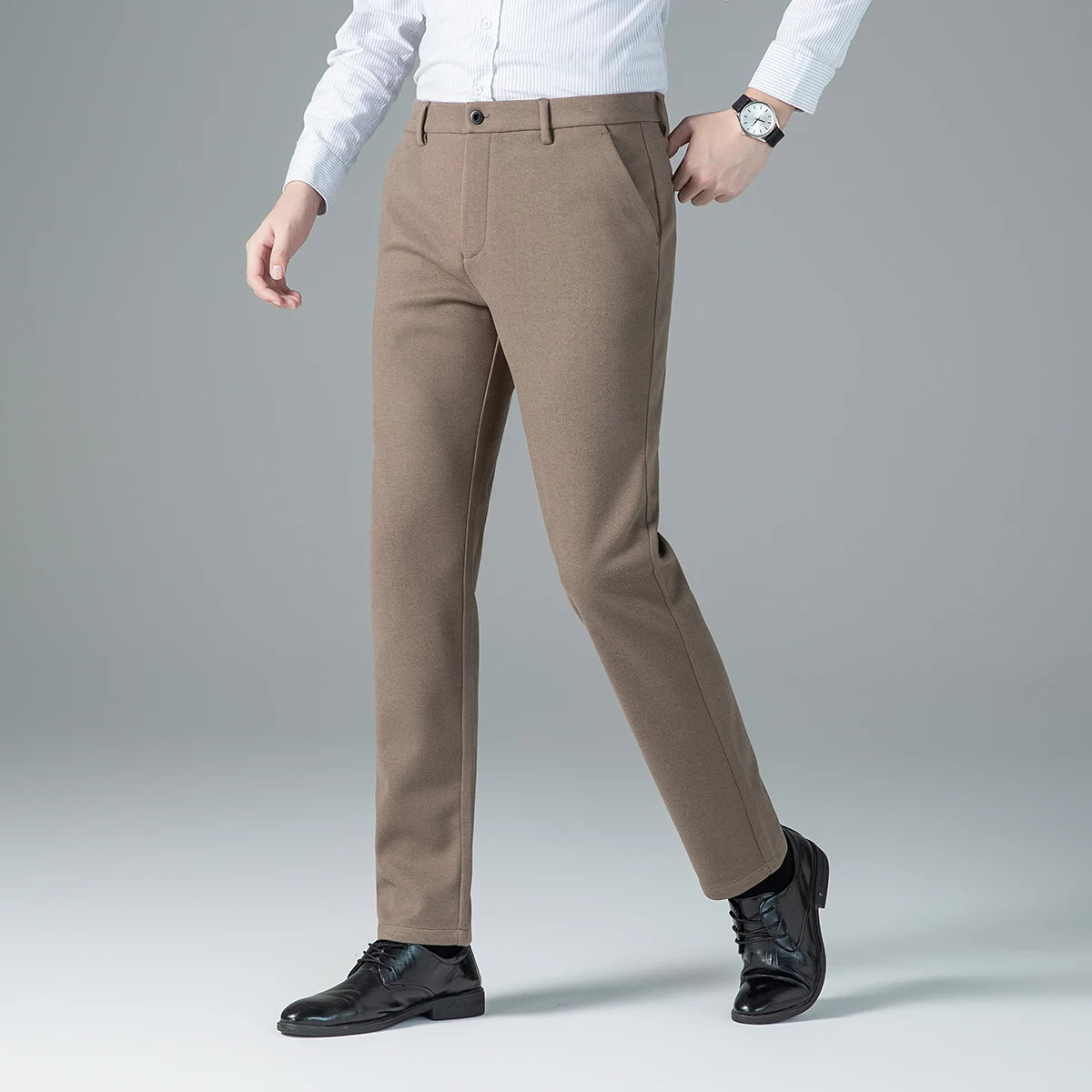 

Winter Men Thermal Straight Pant Gray Khaki Black Thick Warm Trouser Business Casual Style Cosy Underwear Simple Basic Look