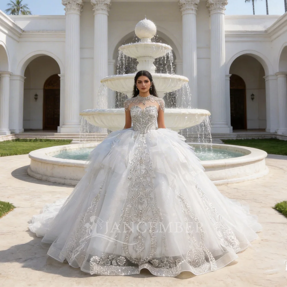 

Popular Design Romantic Dresses For Women 2026 Organza Floor-Length Backless Wedding Dress Pearls Lace Up Suknia ślubna XS032