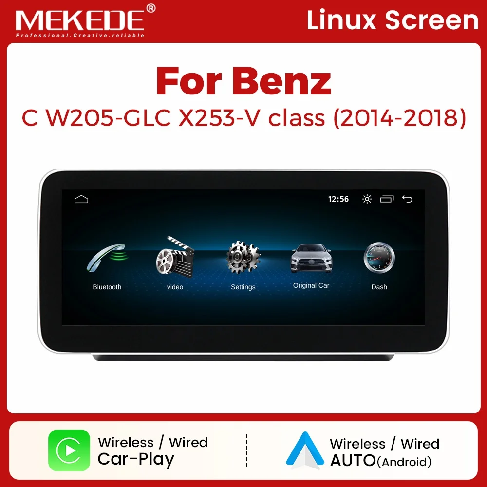 Sistema Smart Car MKEDE con CarPlay Wireless e Android Auto per Mercedes-Benz Classe C W205, GLC X253, Classe V W446 2015-2019, Lettore Multimediale Video