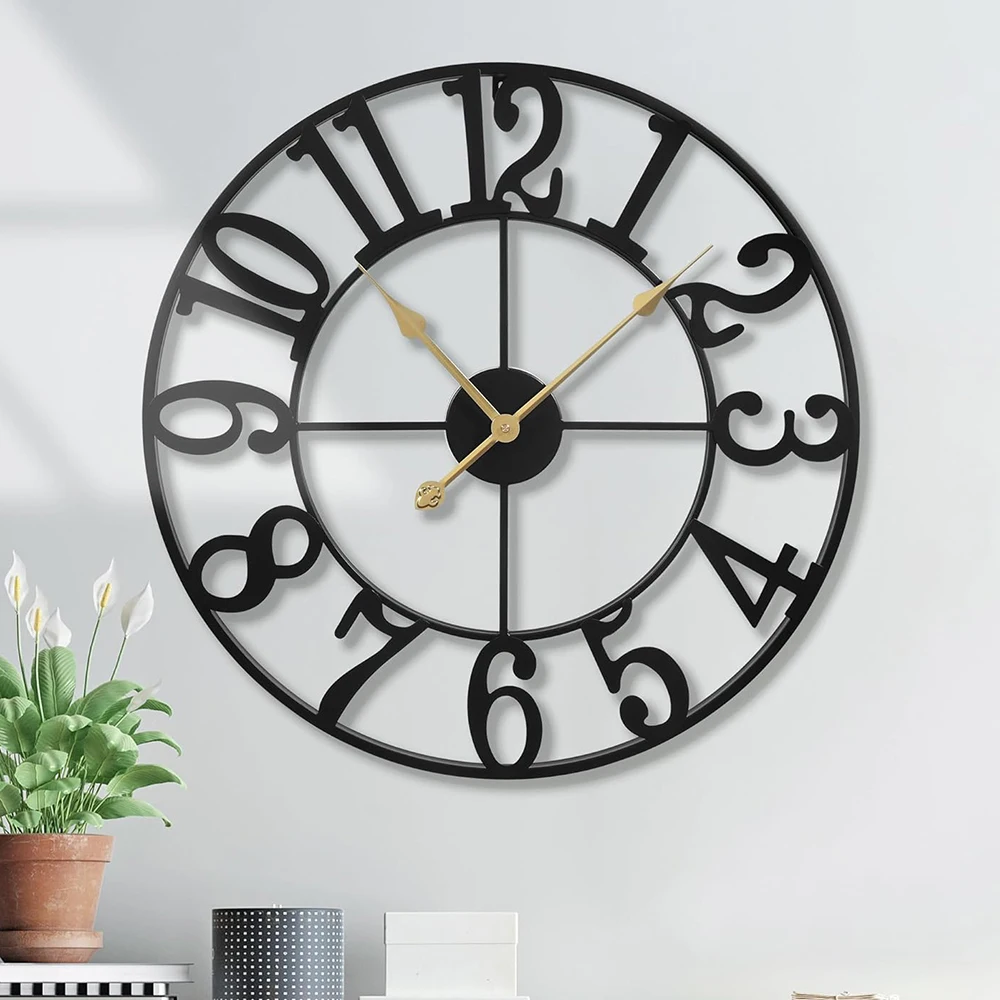 Black Wall Clock Battery Operated Silent Non Ticking Modern Metal Small Clocks for Living Bedroom Office Decoration Wall Decor