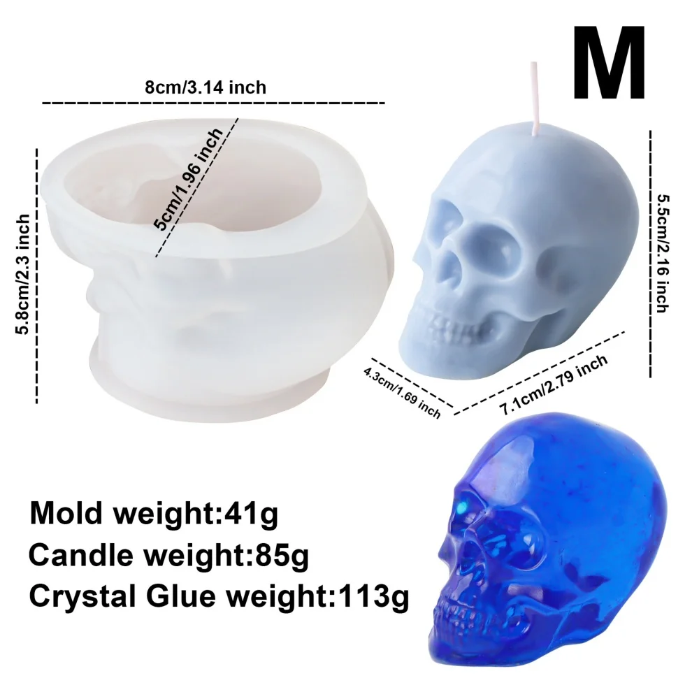 3D Menschlicher Schädel Kerze Silikonform Halloween Schädel Gips Kristall Kleber Seife DIY Feste Silikonform Einzigartiges Wohnkultur Geschenk – Detail 8