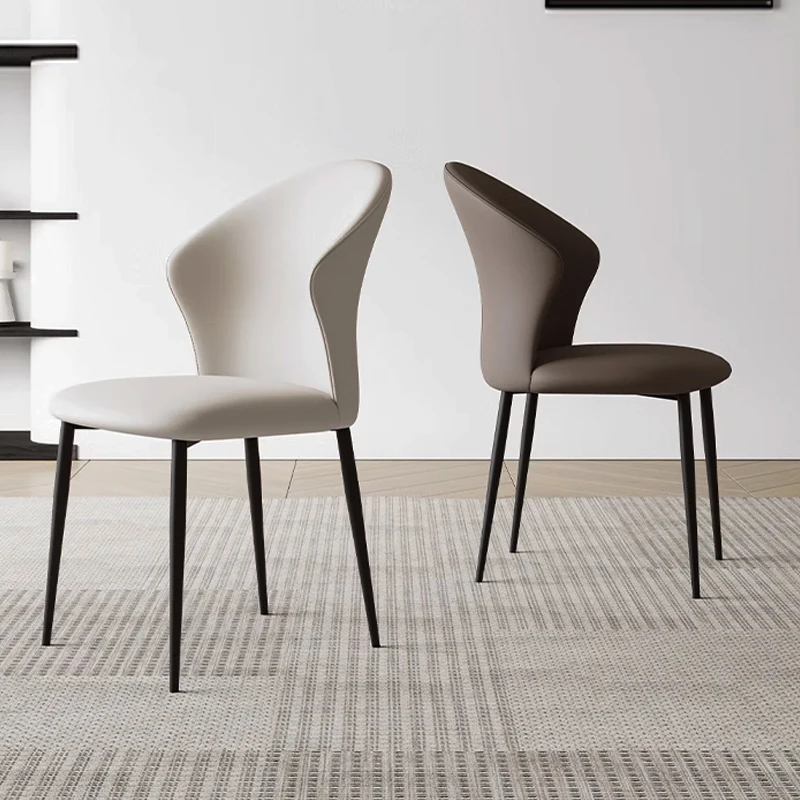 

Italian Minimalist Genuine Leather Dining Chair High-end Luxury Utility High-back Chair Bonito Y Funcional Dining Room Furniture