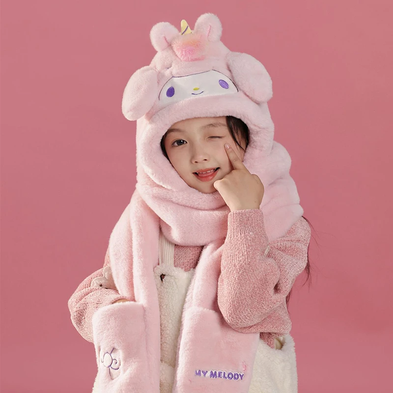 Miniso My Melody Winter Children Hat Scarf Gloves Three-piece Kid Cap 3 in1 Girls Headcap Neck Cover Pupils Neckwarmer Warm Gift