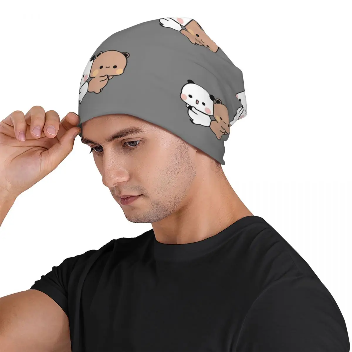 Cute DuDu Bear And BuBu Panda Couple Unisex Adult Beanies Caps Knitted Bonnet Hat Warm Fashion Autumn Winter Skullies Hats