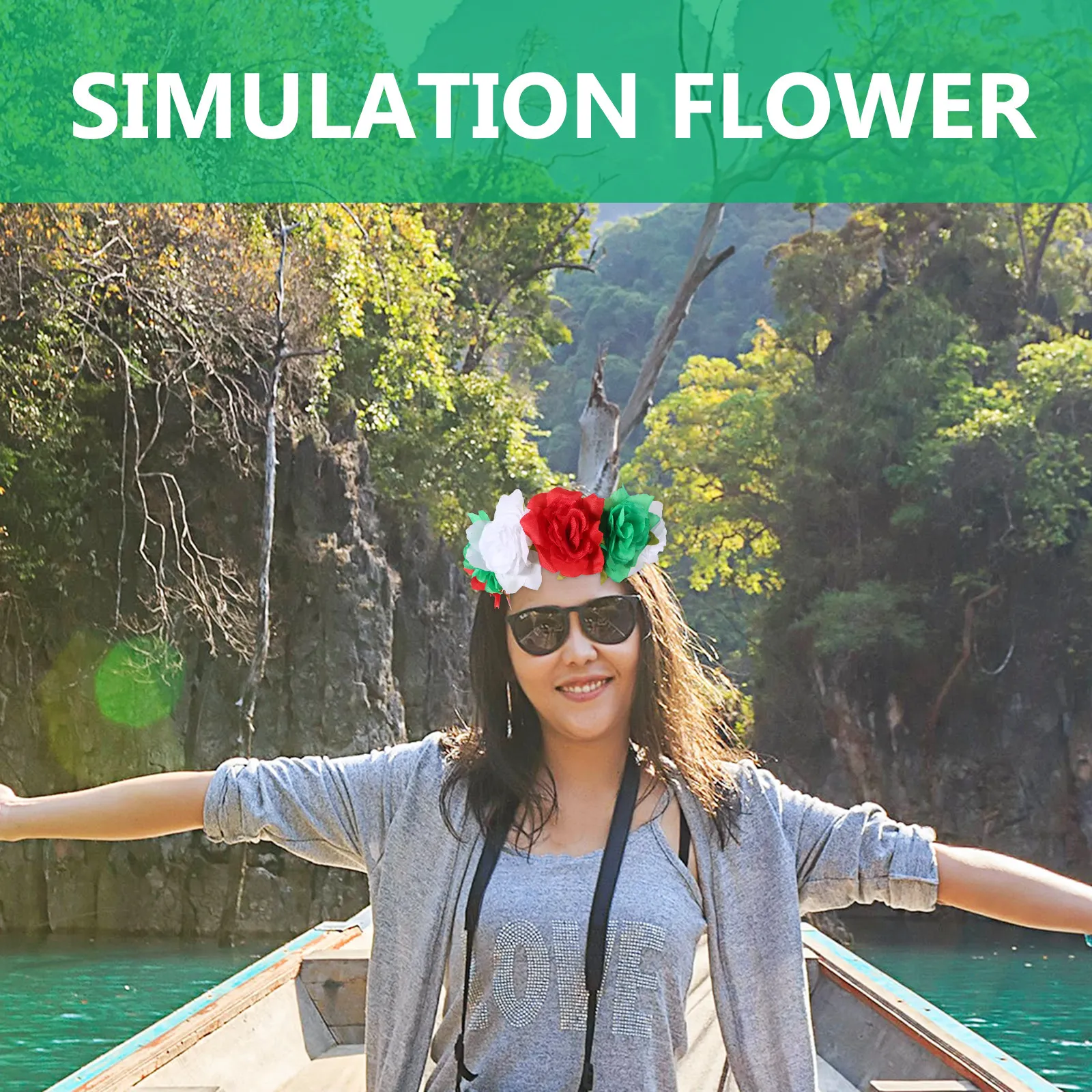 

Floral Headband Simulation Flower Garland Red White Green Beautiful Lightweight Floral Crown for Wedding Prom Party Festival
