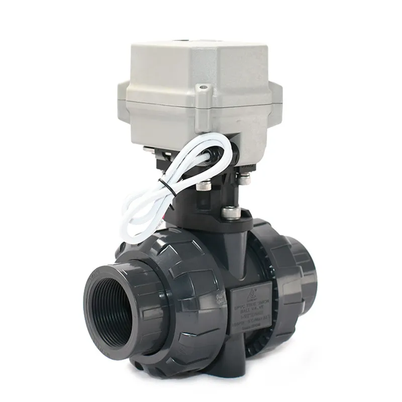 

1-1/2 inch DN40 BSP/NPT/Threadless UPVC True Union Electric Ball Valves 12-24VDC and 24VAC 110-230VAC Automatic Return Fail Safe