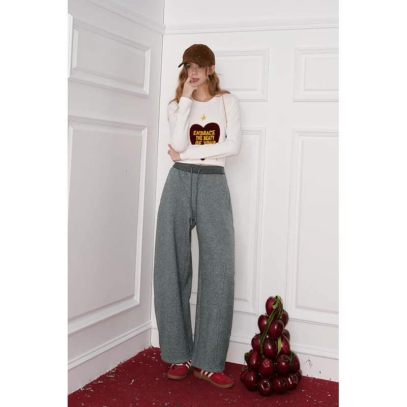 ELFSACK Y2K Celana Scimitar Kaki Lebar Berbahan Solid Minimalis Longgar Kasual Untuk Wanita