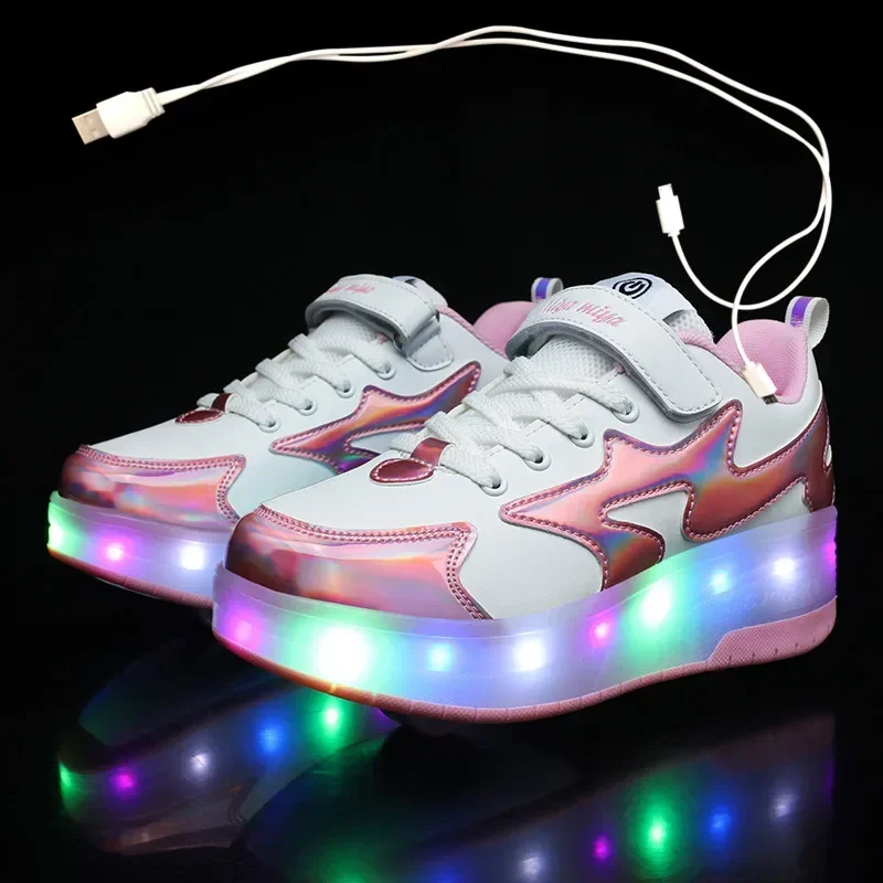 size 29-40 Children Led Shoes Two Wheels Luminous Glowing Casual Sneakers Light Roller Skate Shoes Kids Boys Girls USB Charging