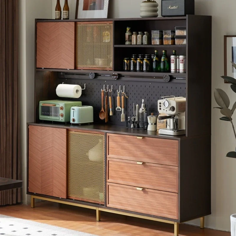 Light luxury modern dining side cabinet retro entrance high cabinet Nordic large storage walnut color