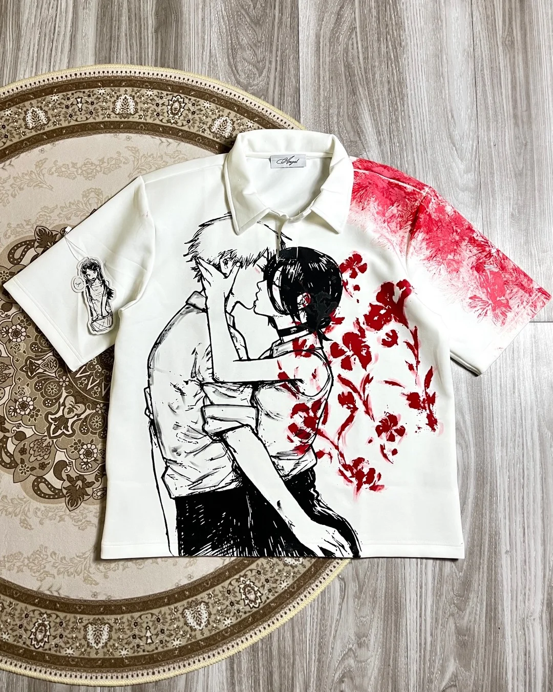 Denji and Reze Cotton Short Sleeve Polo T Shirts for Anime Crew Neck Loose Summer Cotton T-shirt Oversized Tees Men Clothing