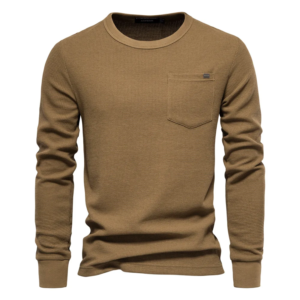 Men's T-shirt Solid Round Neck Brand Letter Sports Pullover High Quality Casual Men's Long Sleeve Sweater T-shirt European Size