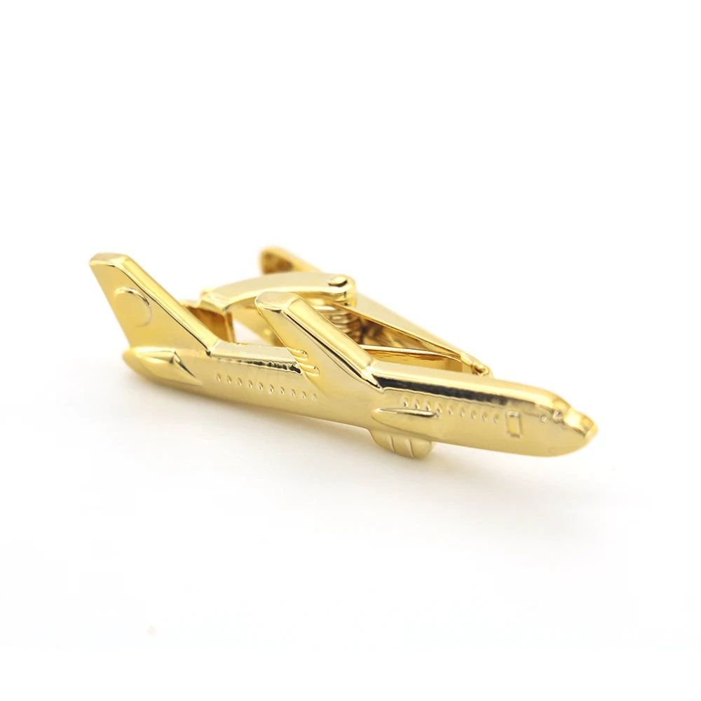 Quality Brass Material Novel Golden Color Plane Tie Pin For Men Aircraft Tie Clips Whoelsale & Retail