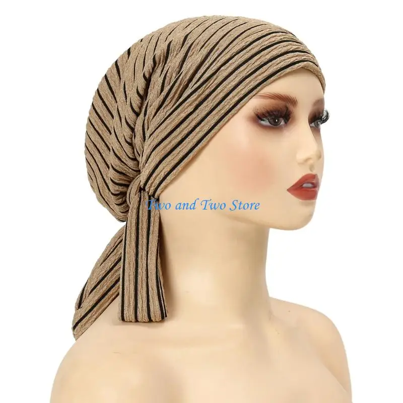 

HX6F Lightweight Chemo Head Cover For Women Stylish Lined Scarf Hat Fastwear Polyester Headwrap With Long Tail Design