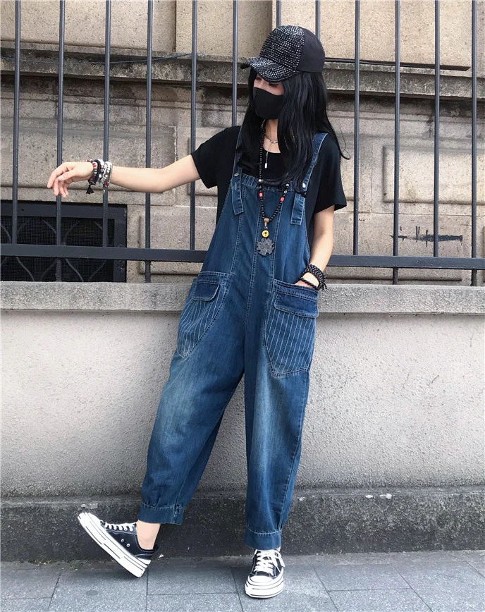 Mono de Mezclilla de Cintura Alta para Mujer, Pantalones Casuales con Tirantes, Estilo Europeo, Nuevo de Verano, Talla Grande, Ajuste Holgado