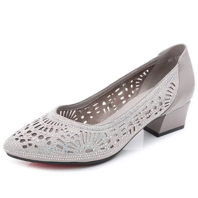 BEYARNE new summer fashion pumps cutouts women casual crystal ladies shoes high heels Tenis Feminino genuine leather