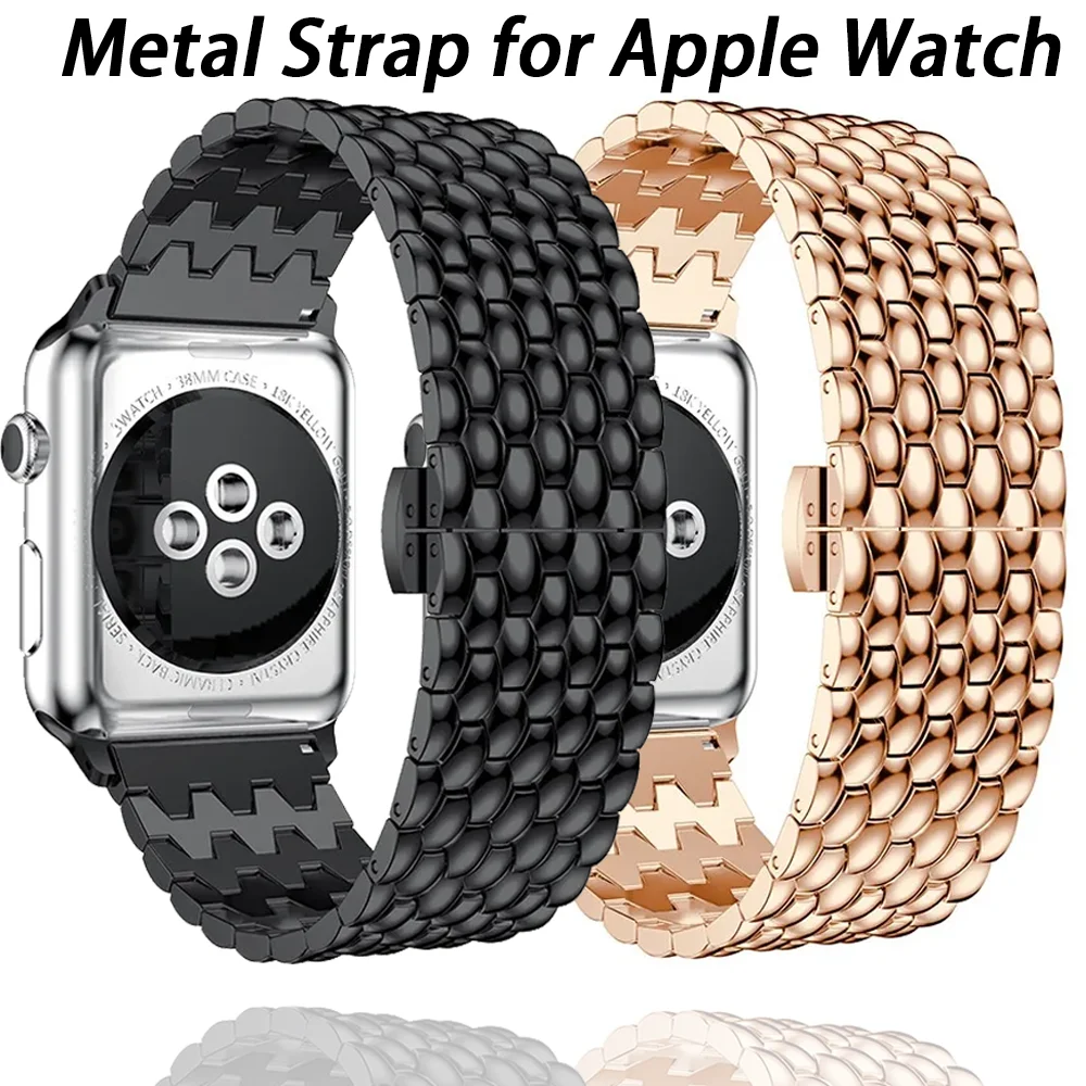 Metal Strap for Apple Watch Ultra 49mm 10 42mm 46mm Dragon Pattern Bracelet for iWatch 9 8 7 6 5 4 SE 45mm 41mm 44mm 40mm Correa