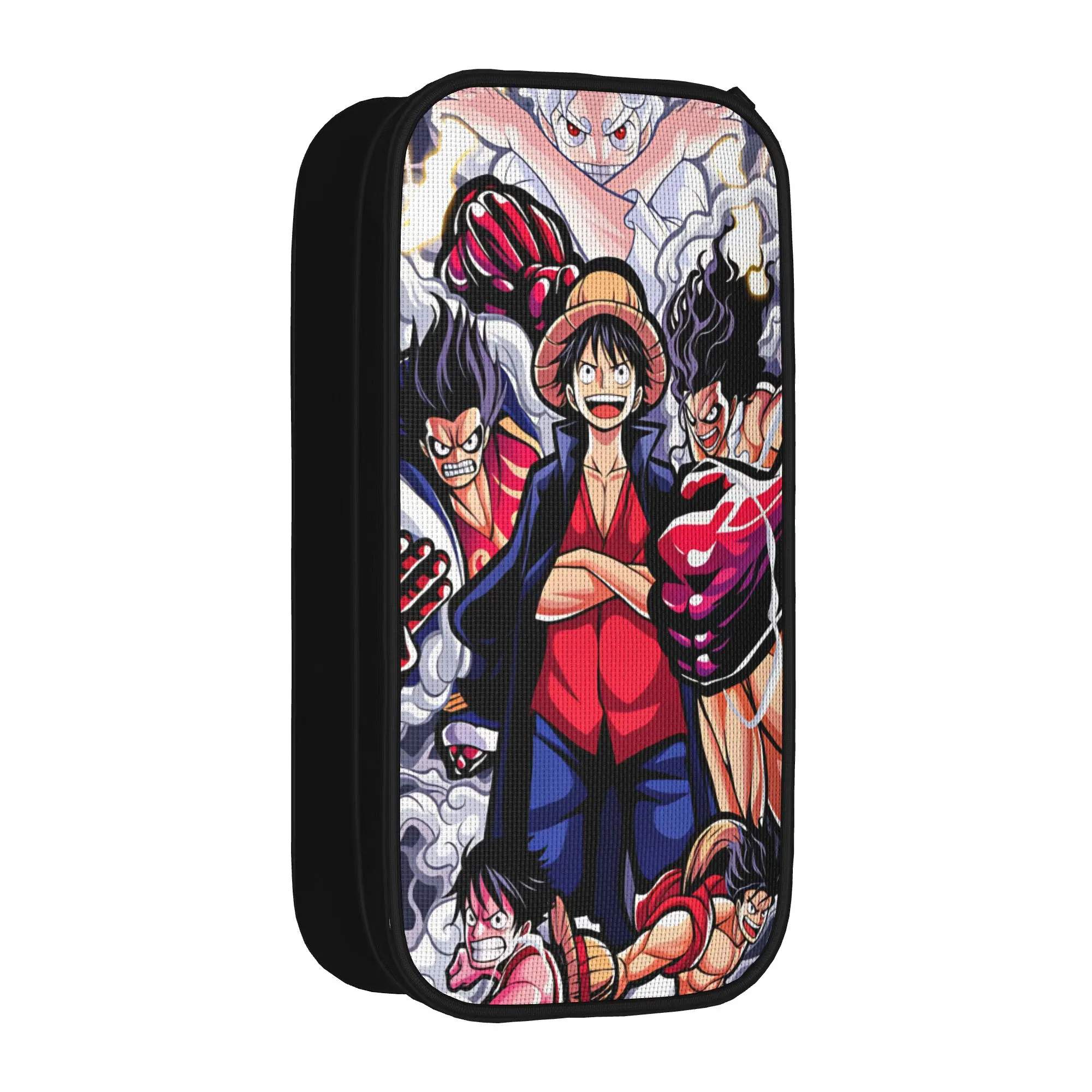 Retro Pencil Case Ones Pieces Luffy Pencil Bag  School Pencil Cases Kids Double Layer Graphic Stationery Organizer