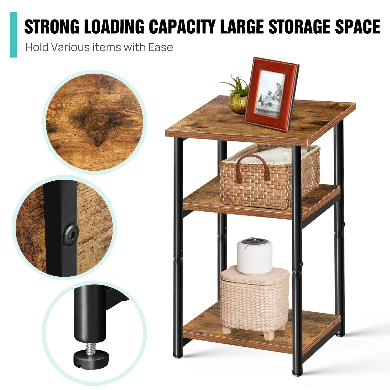 Small Side Table Slim End Table Narrow End Table Living Room- Skinny Bedside Table Nightstand Bedroom Thin Side Table 41x35x13cm