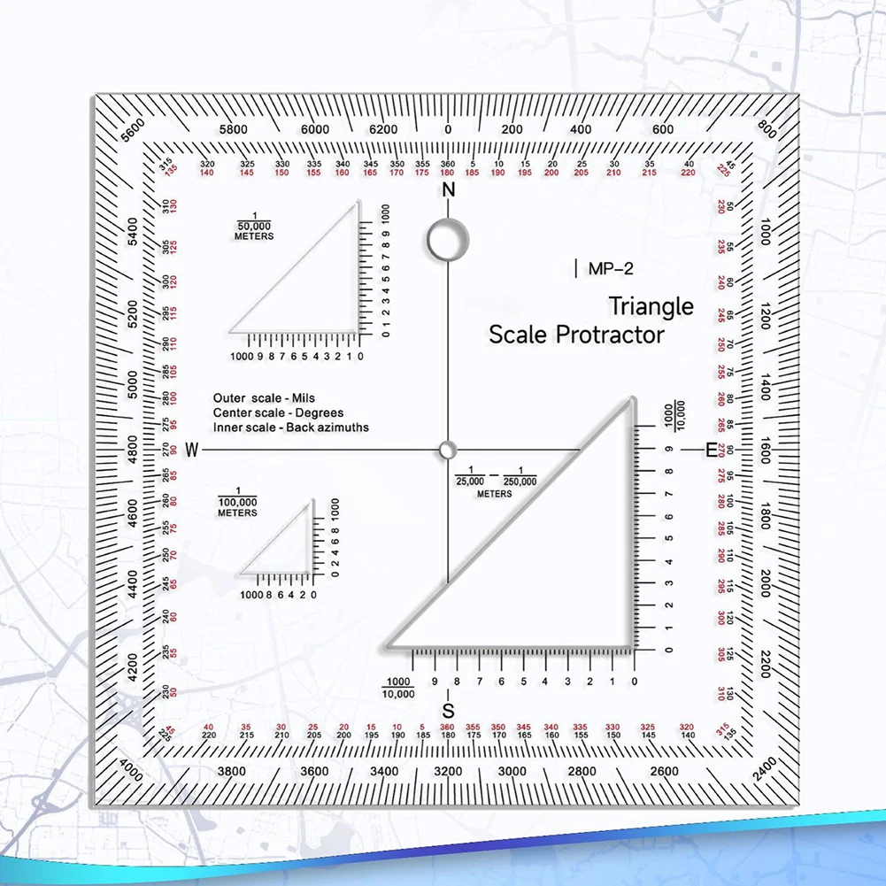 Transparent Coordinate Scale Ruler Protractor For MGRS USNG For Map Reading Land Sea Surveying Engineering Tool