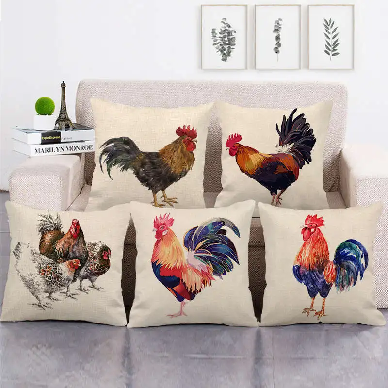 

Funny Cock Pillowcase Farm Chicken Pillow Covers Decorative Sofa Bed Garden Chair Pillow Case Room Aesthetics Home Decor 45x45