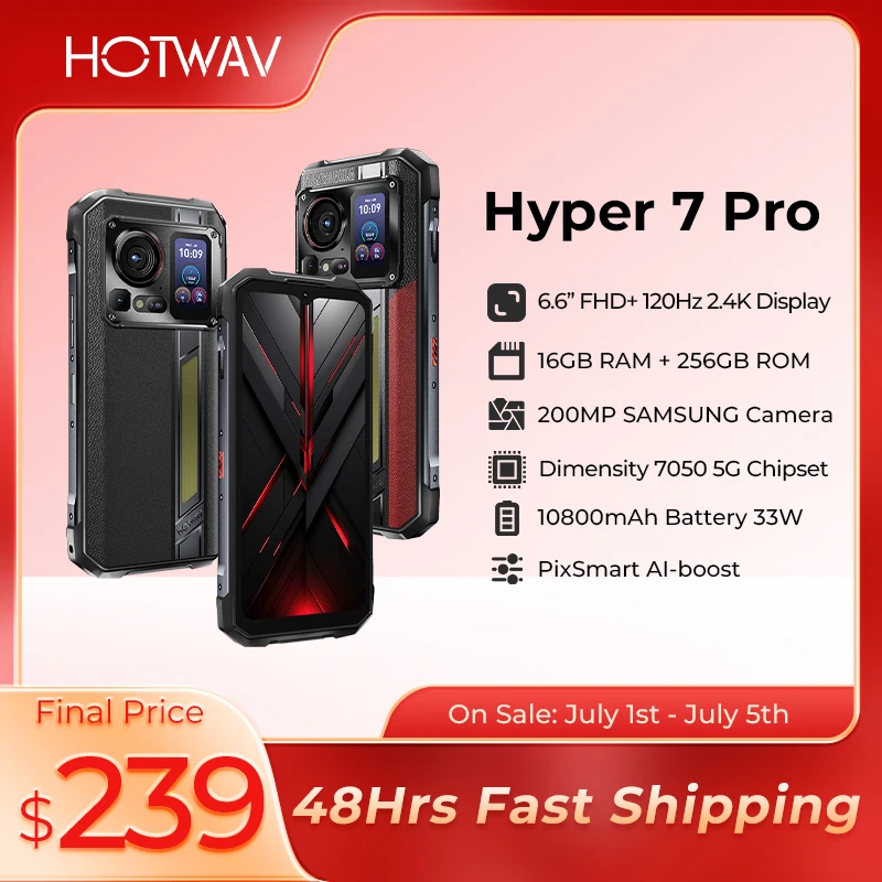 

HOTWAV Hyper 7 Pro Rugged Phone Dimensity 7050 5G 200MP Android 14 6.6'' FHD+ 120Hz Smartphone 36GB 256GB 10800mAh 33W Cellphone