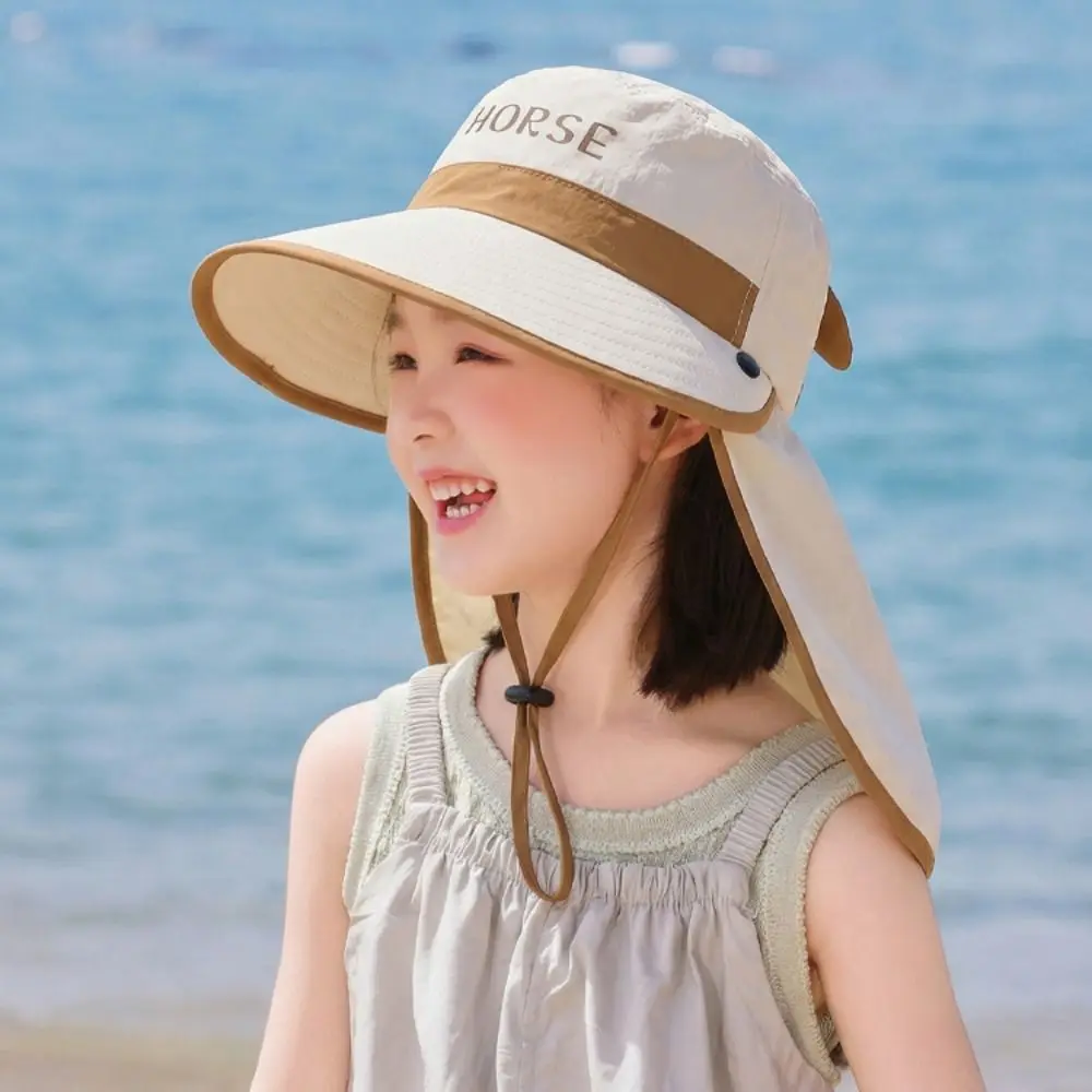 

Fashion Big Brim Children's Sun Hat Sun Protection Extended Shawl Children Beach Cap Cap Foldable Summer Sunshade Hat Baby