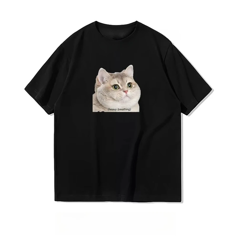Cat Heavy Breathing Women's Oversized T-shirt Man Summer Y2k Casual Graphic Creative Streetwear Classic O-neck Top Free Shipping