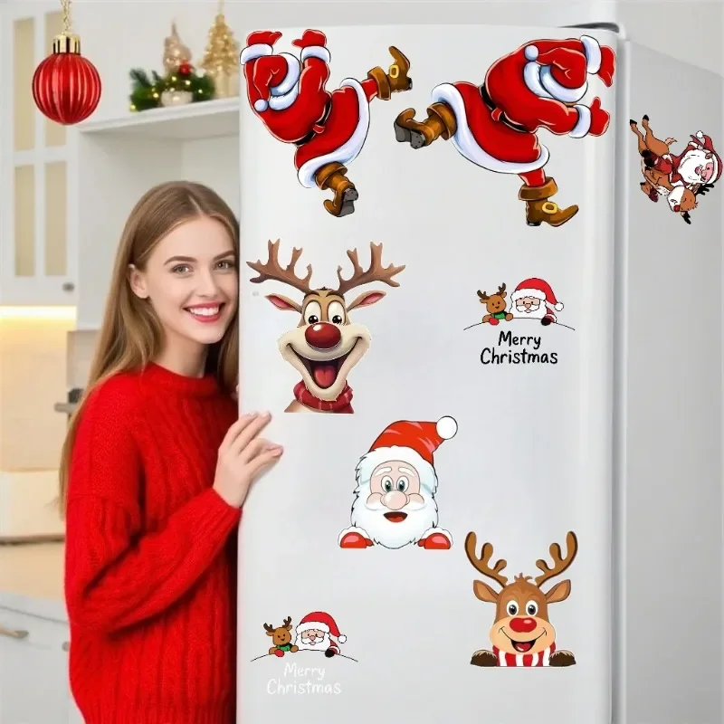 Weihnachtsaufkleber Baum für Kühlschranktür Dekor mit Weihnachtsmann Rentier Urlaub Festlicher Kühlschrank Garage Weihnachtsinnenaufkleber