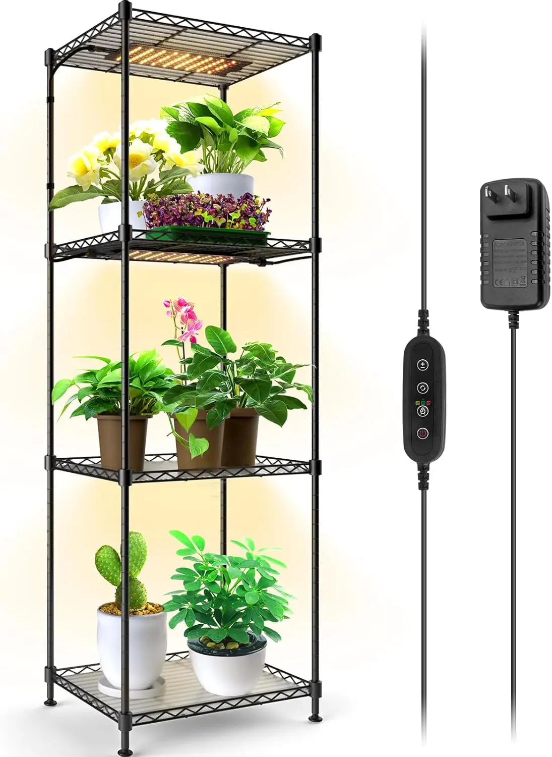 Plant Shelf with Grow Lights for Indoor Plants, 4-Tier Grow Light Shelf with 30W Full Spectrum Ultra-Thin Grow Light Panel