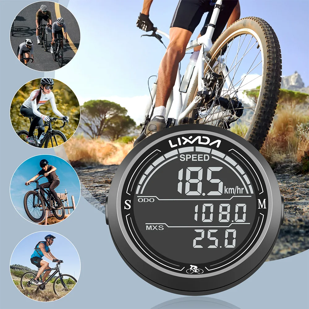 Wired Bike Speedometer IP67 Waterproof Round Shaped Bike Computer Large LCD Dispaly Backlight Screen Cycle Odometer