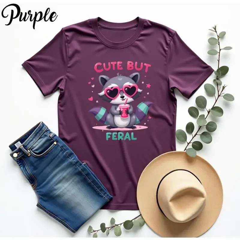 Retro Cute But Feral T Shirt Funny Aesthetic Wild Energy Quirky Girl Playful Chaos Outfit Vintage 70s Inspired