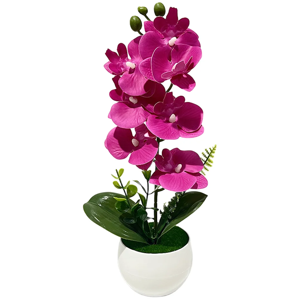 Artificial Phalaenopsis Orchid Potted Tabletop Decor with 7 Gradient Pink Flowers for Living Room Bedroom Desk