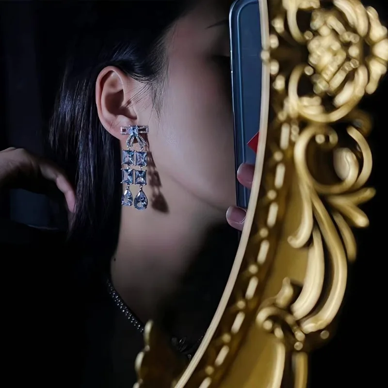 المبيعات الساخنة، الفاخرة الخفيفة، مزاج الحلو، الأقراط المرصعة، الأزياء والتنوع، التصميم المتخصص، الأقواس، قطرات الماء، الزر #2