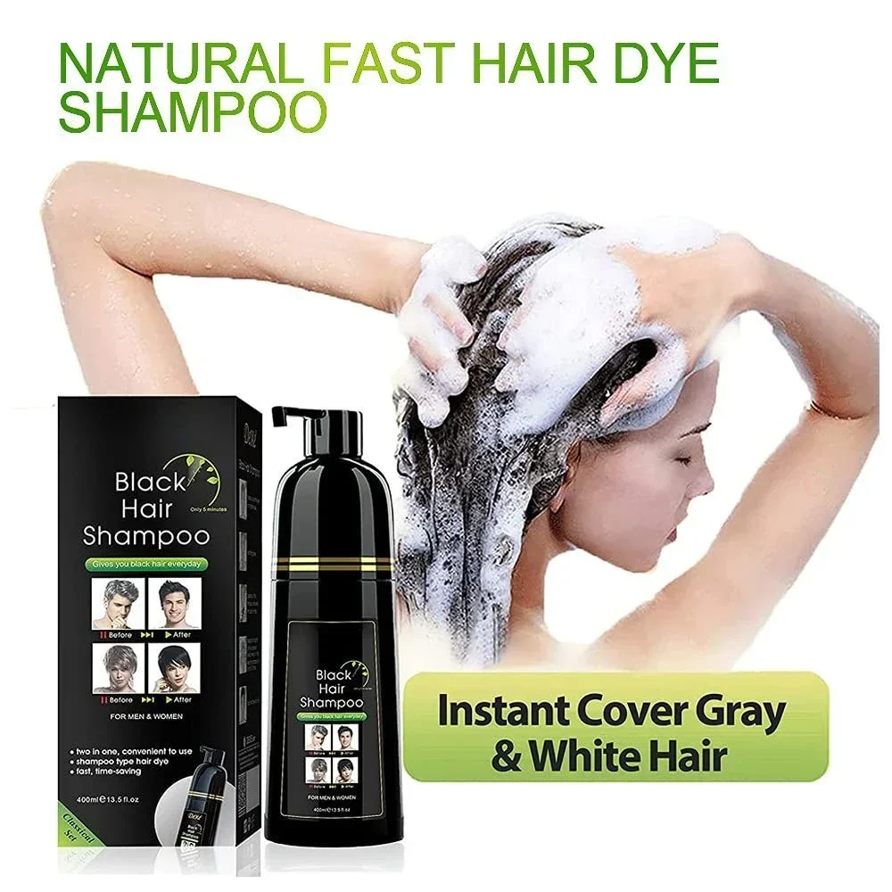 400ml Plant Hair Dye Dyeing and Protecting One Covering White Hair Combing Black Men and Women Natural Black Dyeing Cream