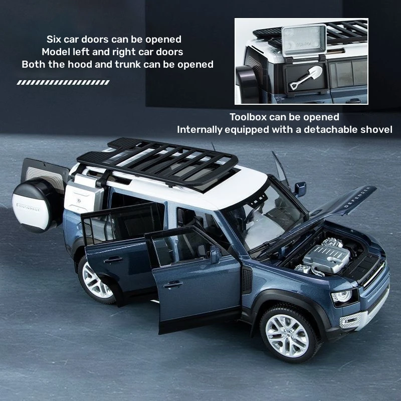 1:18 Land Rover Defender SUV Alloy Off-Road Vehicles Diecast Metal Scale Large Model Car Sound&Light Childrens Birthday Toy Gift