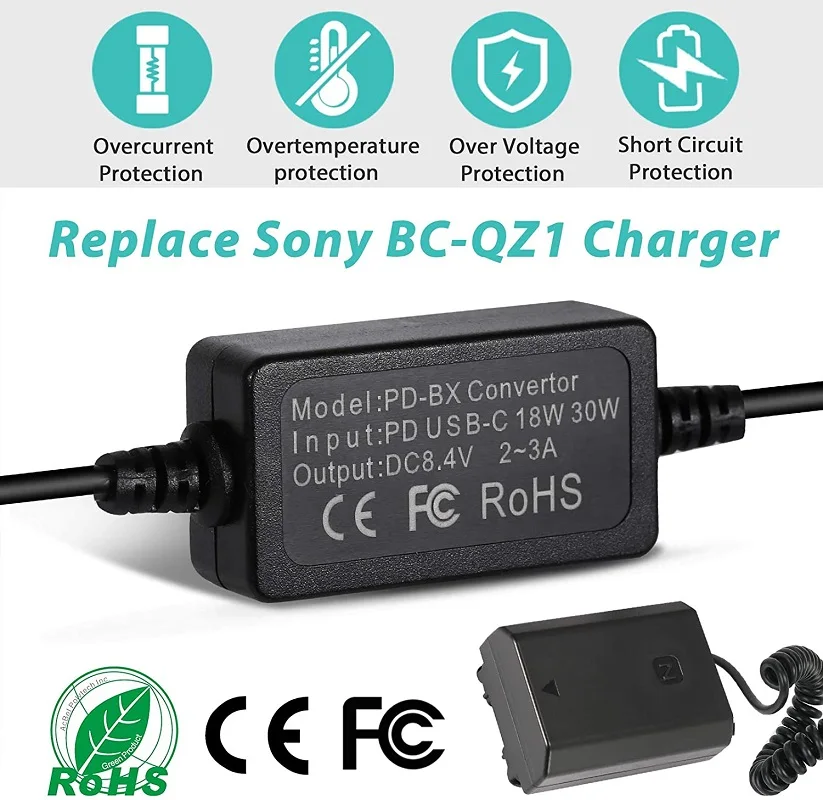 ソニー用ダミーバッテリーDCカプラー,PD USB-Cコンバーター,NP-FZ100