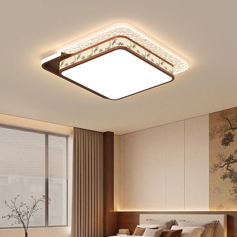 Vintage Walnut Bedroom LED Ceiling Light Retro-style Fabric Eye-protecting Light Modern Study And Tea Room Lighting Fixtures