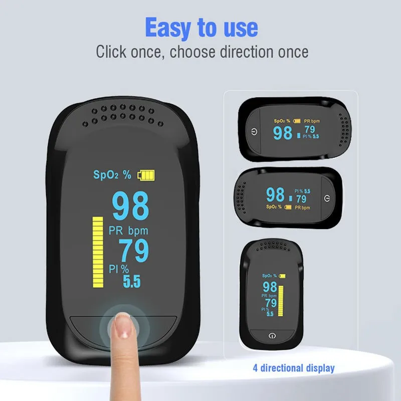Home Finger Pulse Oximeter Blood Oxygen Saturation Heart Rate Monitor Oxymeters Health Care Device Four Way Display OLED