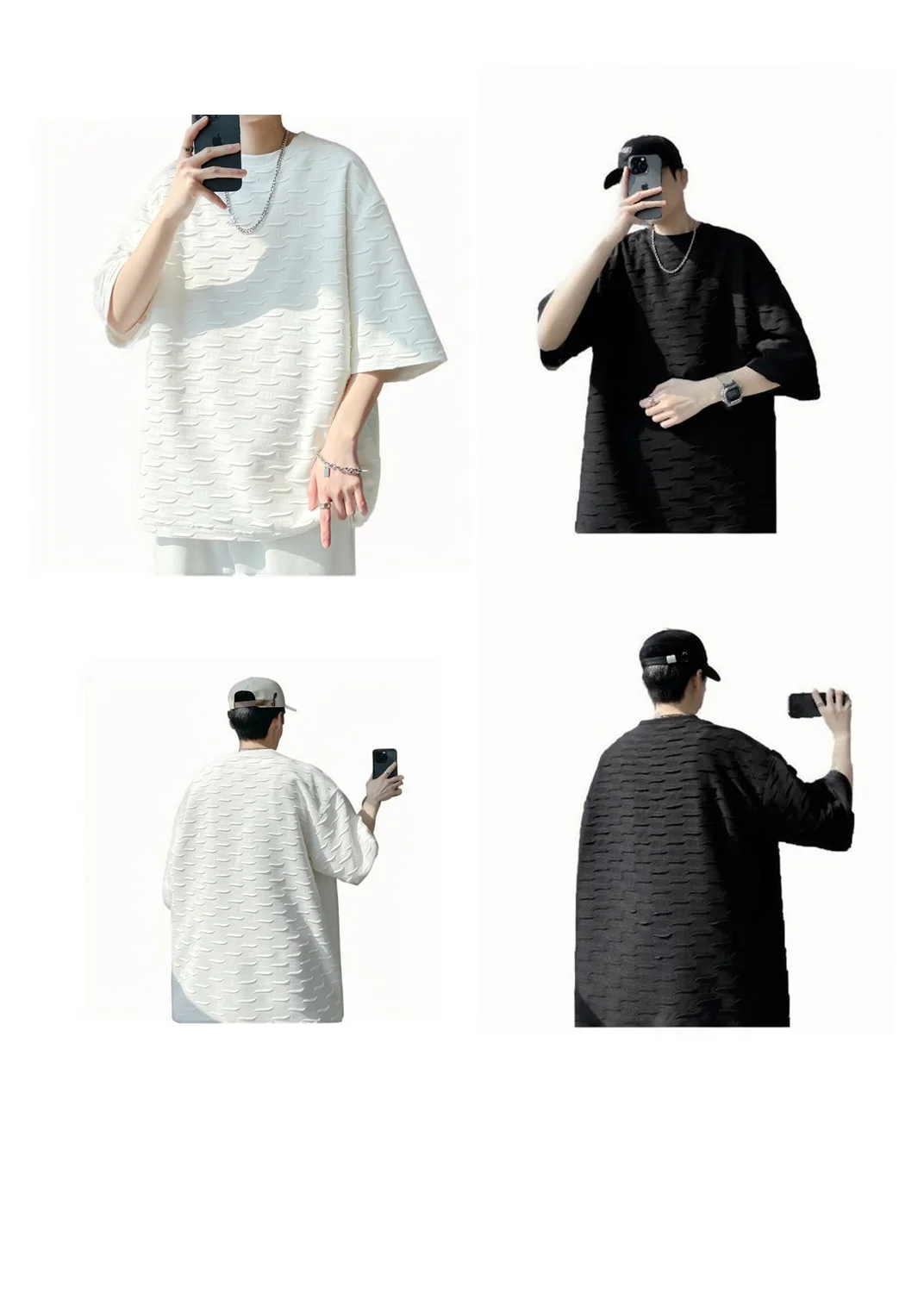 

2025 T-shirt men's design niche bubble short sleeve loose casual wrinkled waffle T-shirt top clothes t