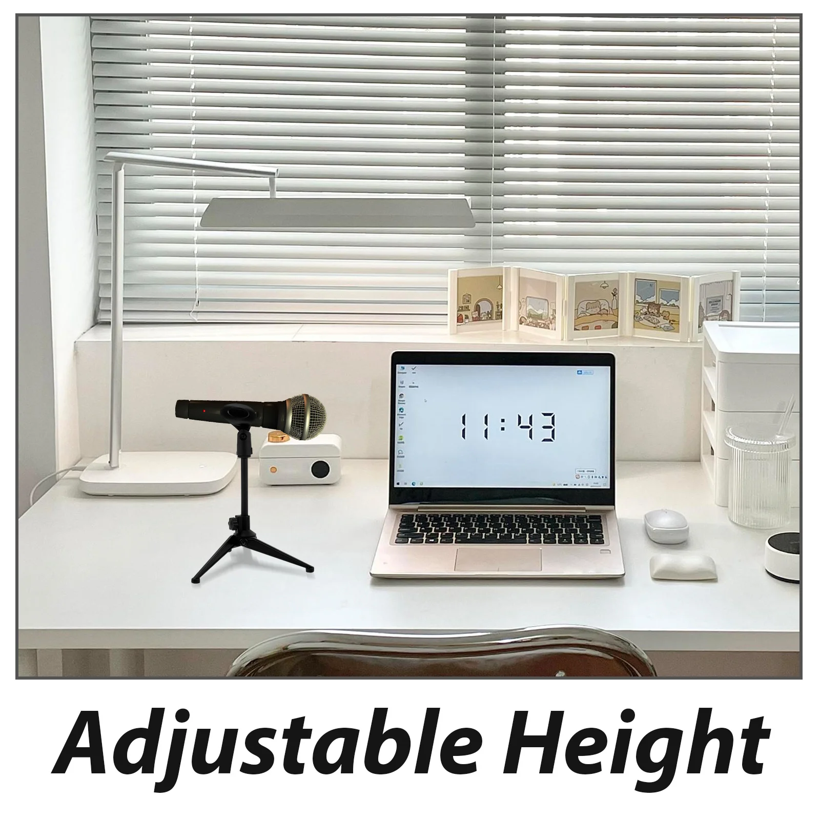 

Tripod Mic Stand Desktop Microphone Holder Adjustable Height Stable Base Compatible With Most Mics For Podcast Recording